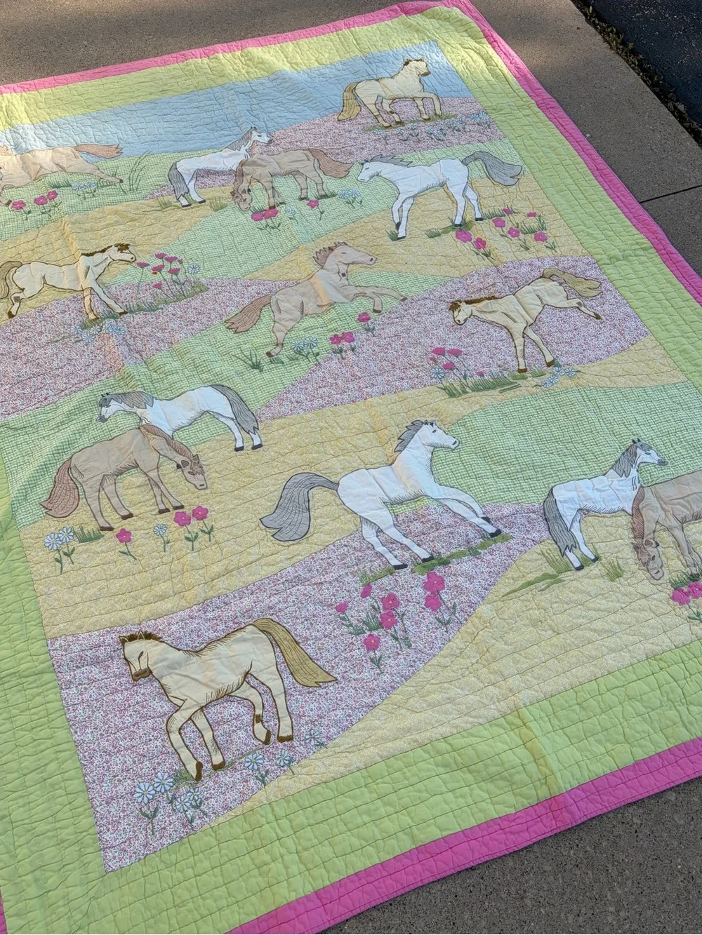 Vintage The Company Store Ponies in the Pasture twin quilt patchwork horses